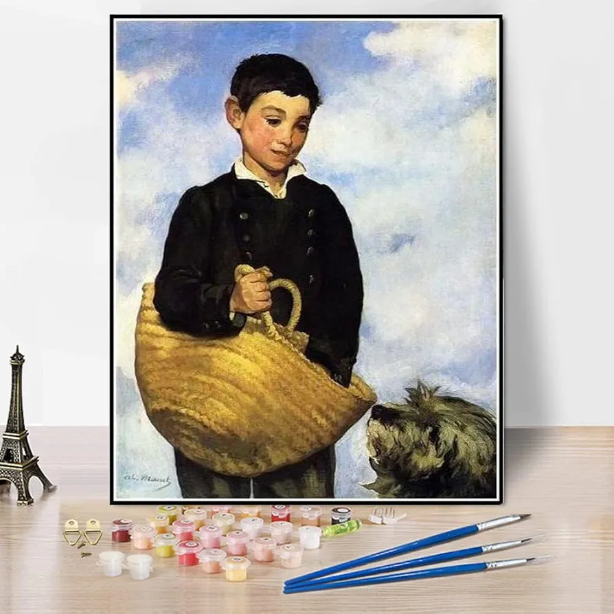 Paint by Numbers for Adult Kits A Boy with A Dog Painting by Edouard Manet Arts Craft for Home Wall Decor