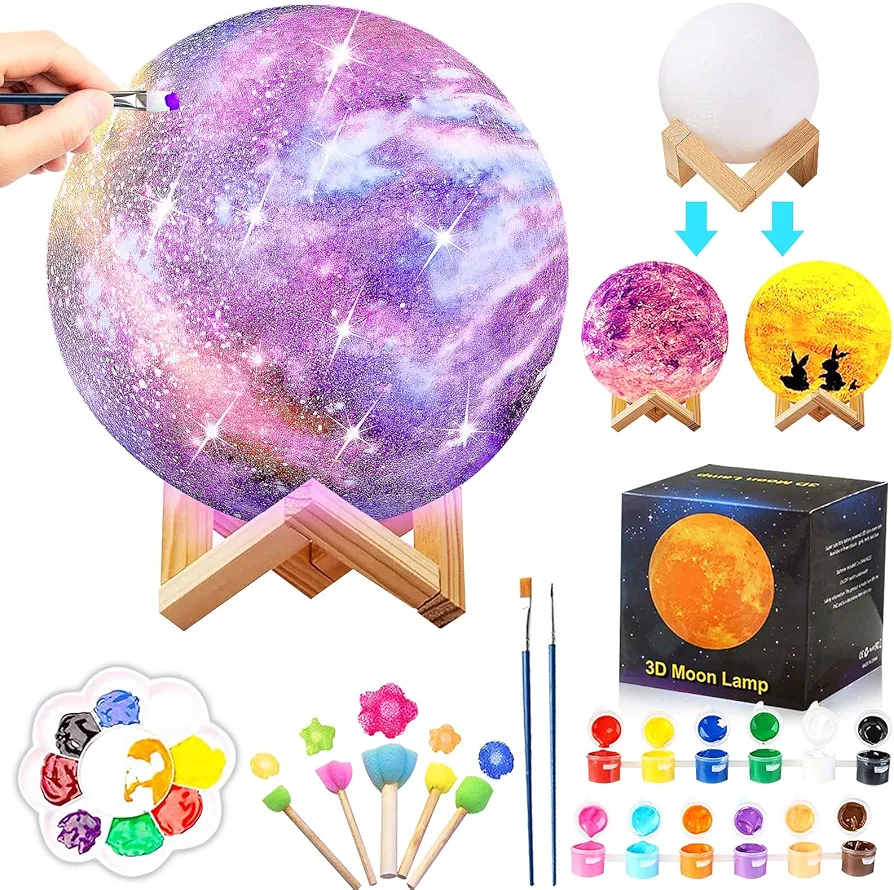 Paint Your Own Moon Lamp Kit, DIY Lava Lamp Night Light with Plastic Stand, Space Toys Night Light, Gifts for Teens Girls Boys, Art and Crafts Kit for kids Ages 3 4 5 6 7 8 9 10 11 12+ (Moon Lamp)