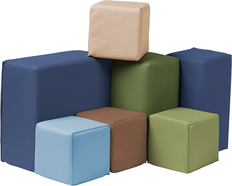 ECR4Kids SoftZone Toddler Foam Building Blocks, Foam Playset, Earthtone, 7-Piece