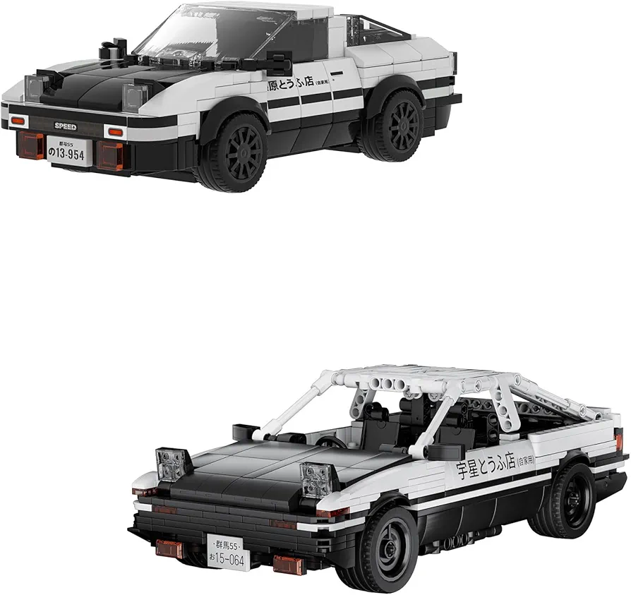 Mould King Initial D Car AE86 Car Building Sets with Display Case & AE86 Pull Back Car Building Sets, Classic Model Car Kits Speed Champion Car Building Sets,Simulation Cockpit Race Car Building Kits