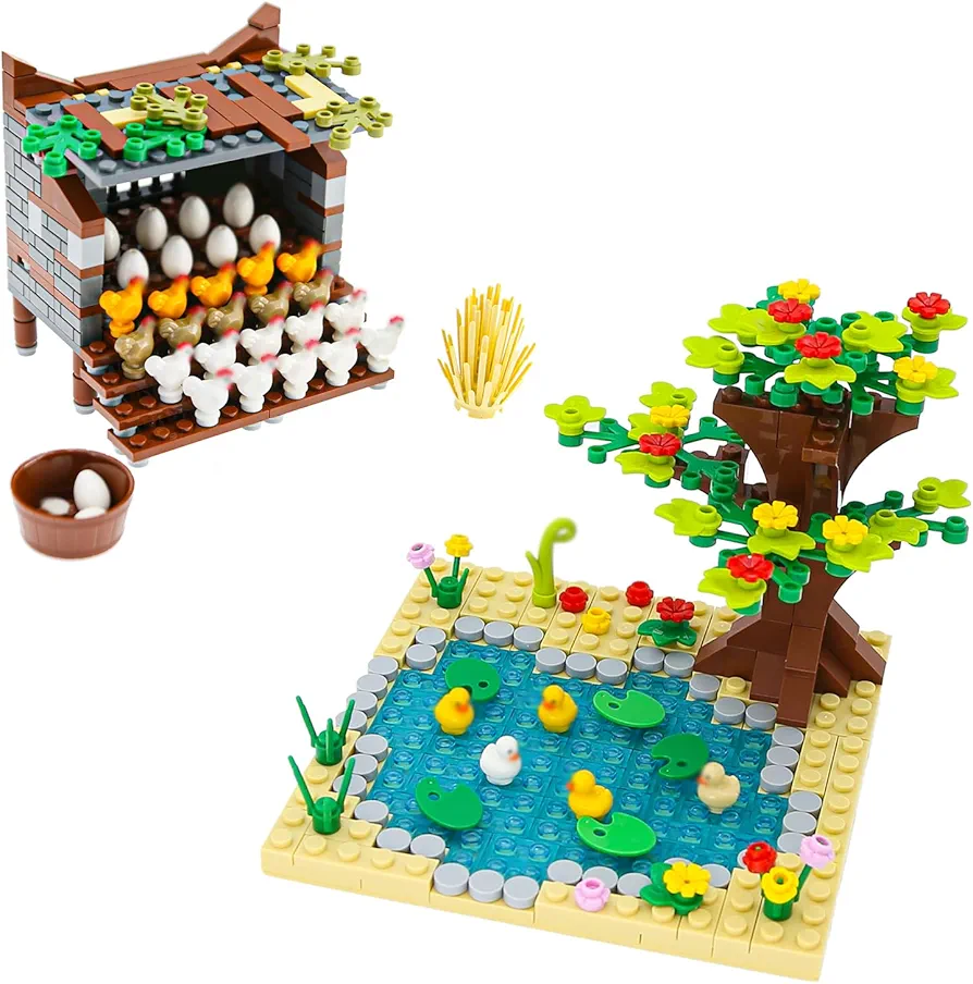 Chicken-Coop & Duck-Pond Compatible with Major Brand Building Block, Blocks Toy Set for Boys and Girls STEM Gifts