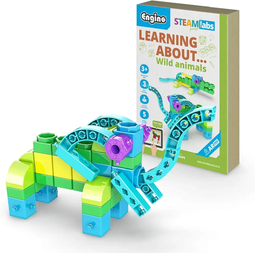 Engino STEAM Labs Learning About Wild Animals Building Block & Construction Toy for Ages 3+