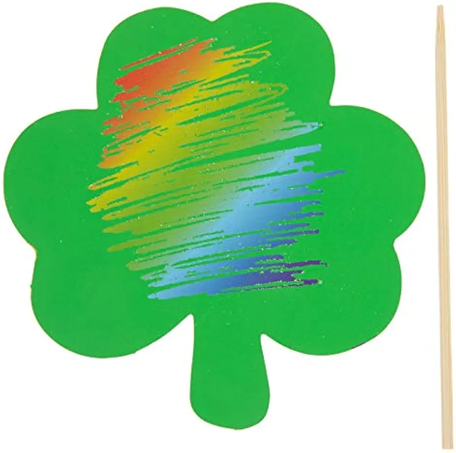 Shamrock Scratch Art Craft Kit St Patrick's Day Party Supplies 24 Count