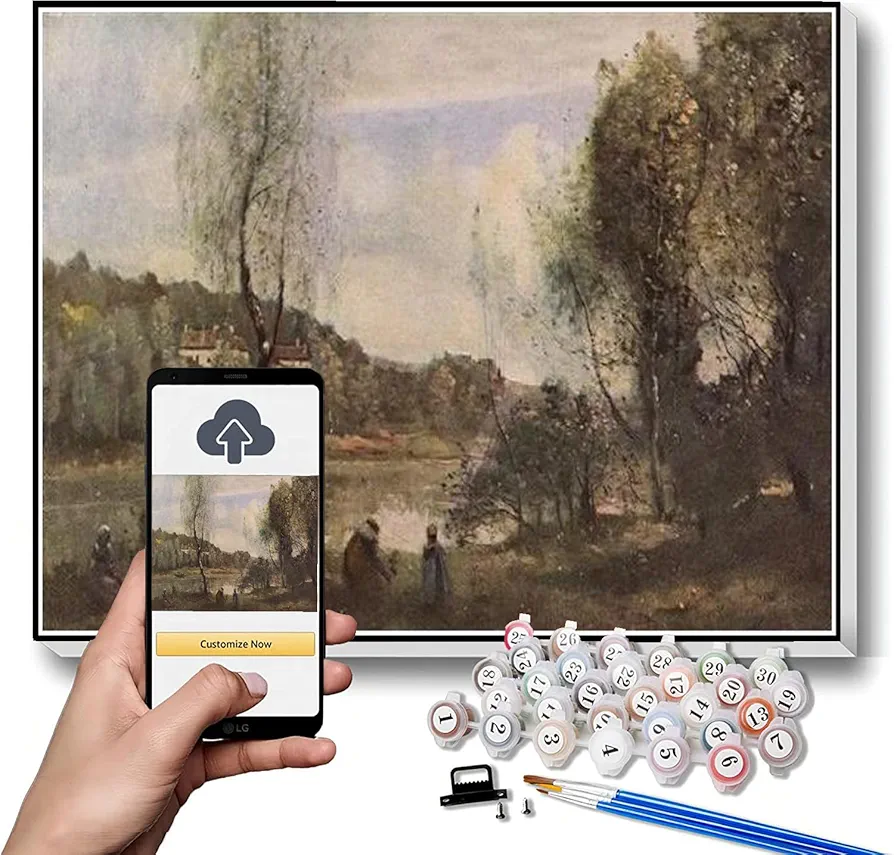 DIY Painting Kits for Adults Pond of Ville Davray Painting by Camille Corot Arts Craft for Home Wall Decor