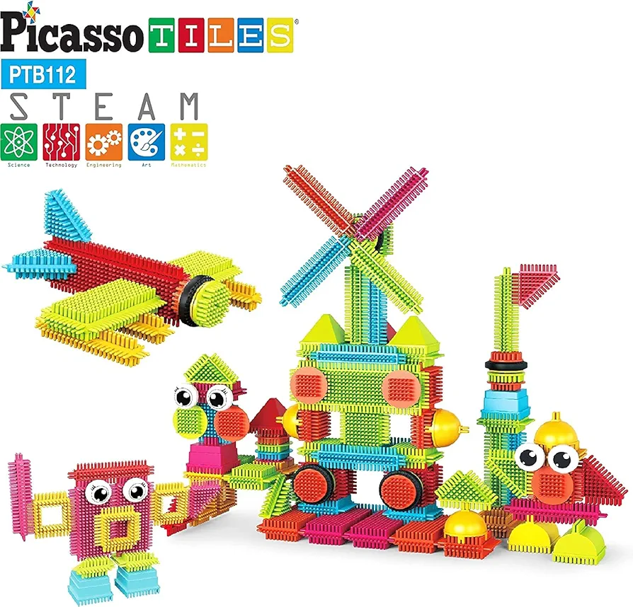 PicassoTiles Hedgeho Shape Building Blocks Tiles 112pcs+41pcs, Hedgehog Lock Building Blocks Construction Toy Set w/IdeaBook Learning Playset None Magnetic STEM STEAM Stacking Educational Kit