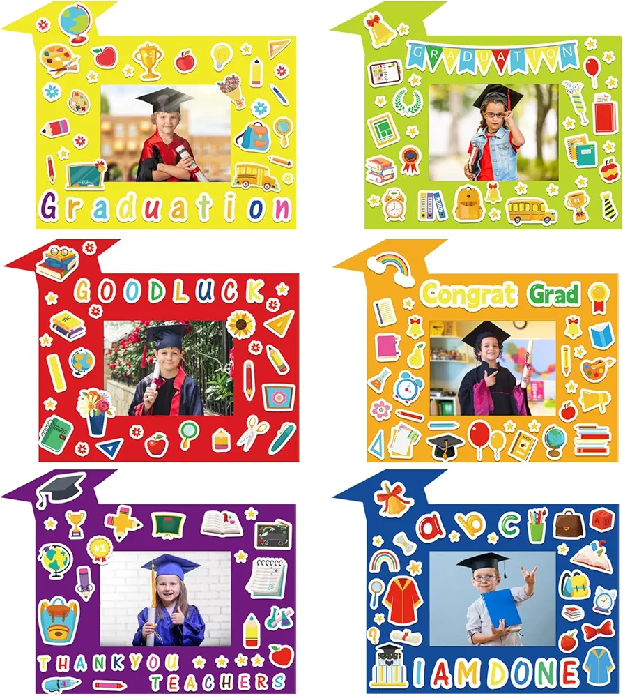 CIEOVO 24 Packs Kindergarten Graduation Frame Craft Kits, Congrats Grad Picture Frame DIY Craft Art and Stickers for Kid's Graduation Home Classroom Game Activities Game Party Favor Decor