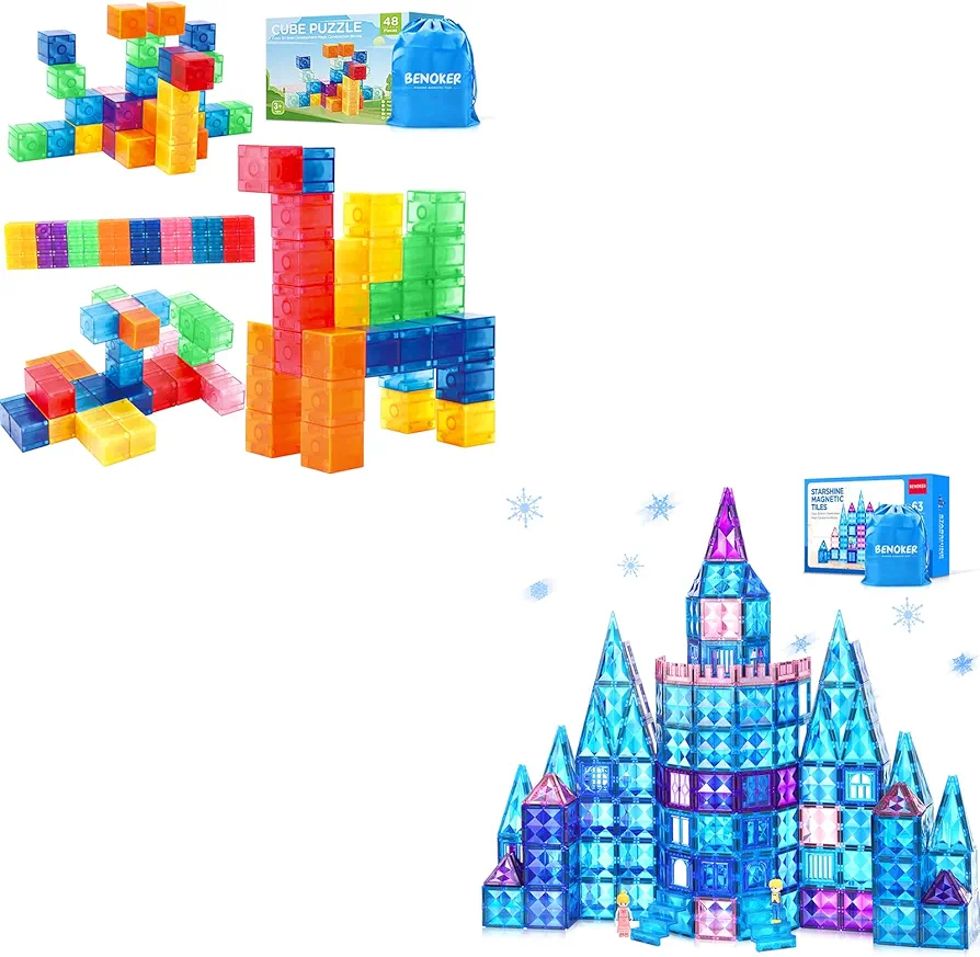 Magnetic Blocks+Frozen Castle Magnetic Tiles,Magnetic Building Blocks for Toddlers 3D Diamond Building Blocks, STEM Educational Kids Toys for Pretend Play