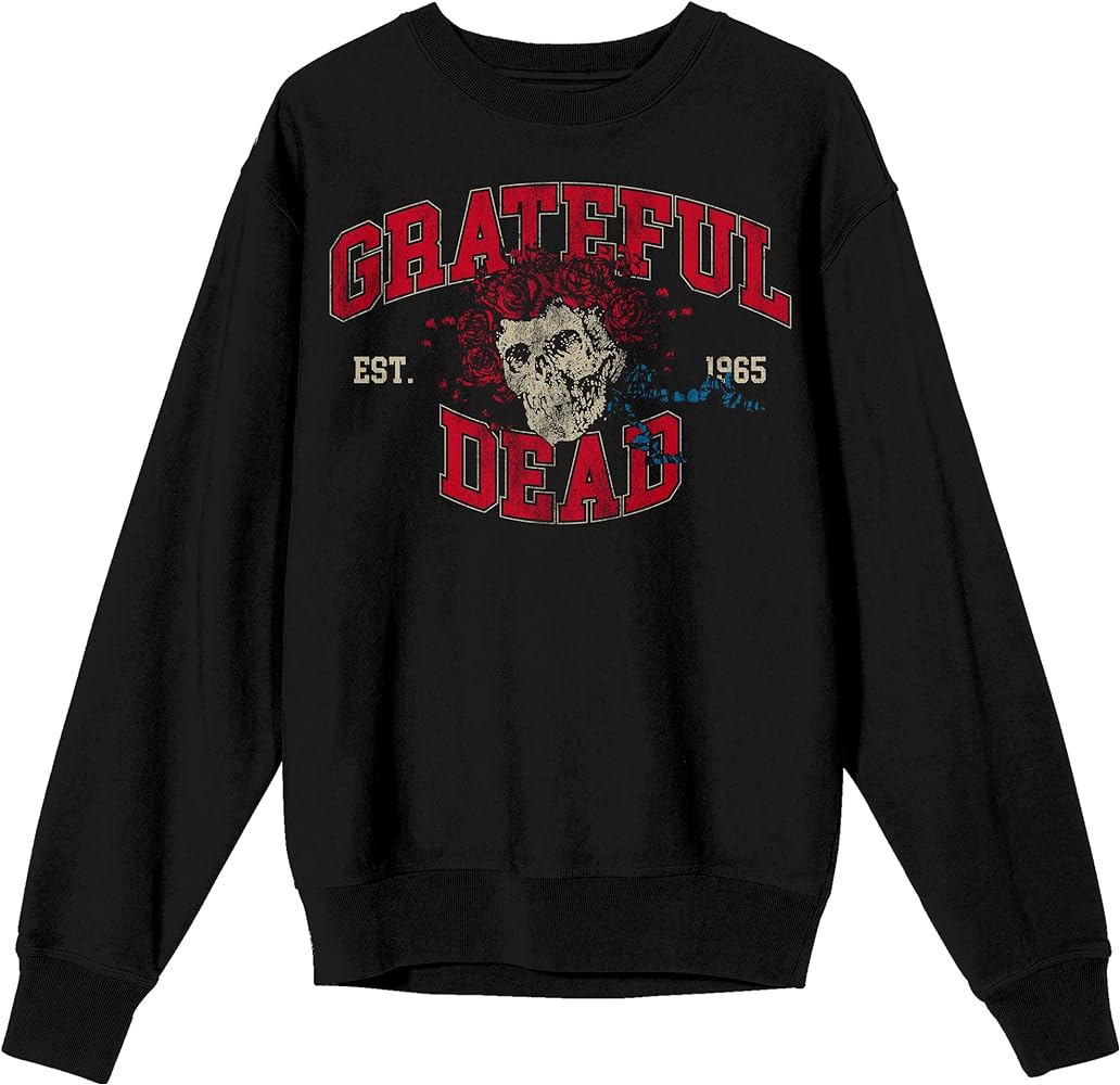 Bioworld Grateful Dead Skull With Collegiate Text Crew Neck Long Sleeve Black Adult Fleece Sweatshirt