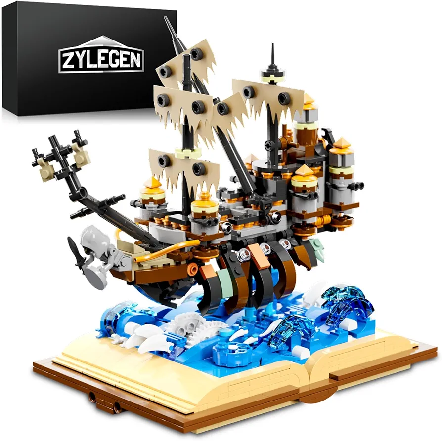 ZYLEGEN Pirate Ship Building Toy Set for Adults,Queen Mary Pirates Ship Building Blocks Kit,Sailboat Sets to Build, for Adult who Like Adventures Play and Book(1,028Pcs)