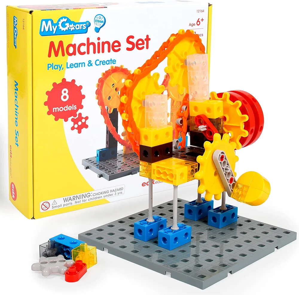 edxeducation My Gears Machine Set - 181 Pieces - 8+ Activities - Gears Toys for Kids - Build Rotating, Moving Models - Building Toys for Kids Ages 4-8