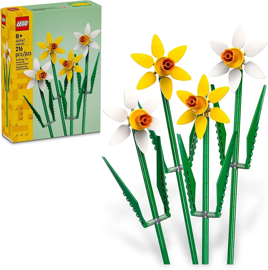 LEGO Daffodils Celebration Gift, Yellow and White Daffodils, Spring Flower Room Decor, Great Gift for Flower Lovers, 40747