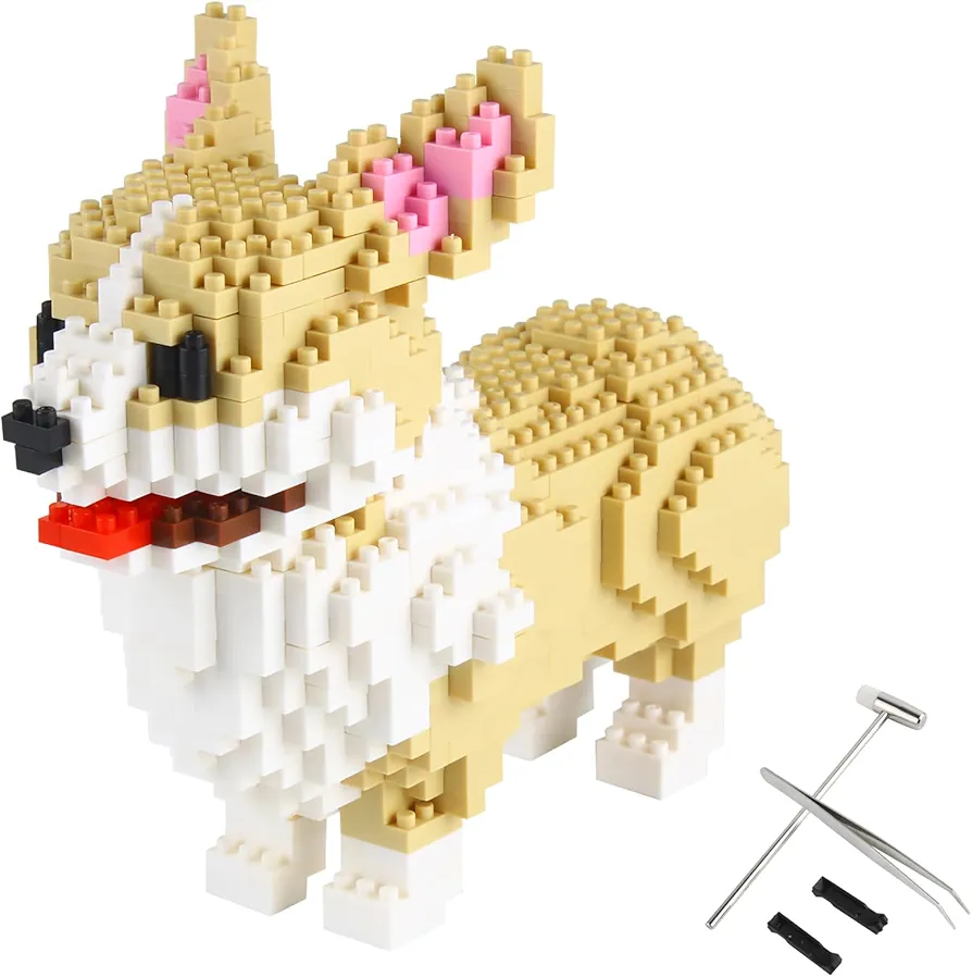 Larcele Micro Dog Building Blocks Welsh Corgi Mini Building Toy Bricks with Tools,950 Pieces KLJM-02