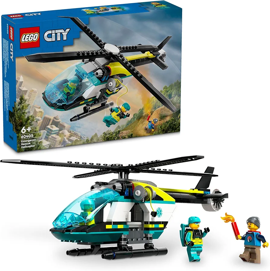 LEGO City Rescue Helicopter Construction Kit with Pilot, Hiker and Rescuer Minifigures, plus Toy Helicopter with Winch and Swivel Rotors, Nice Gift for Boys and Girls from 6 Years 60405