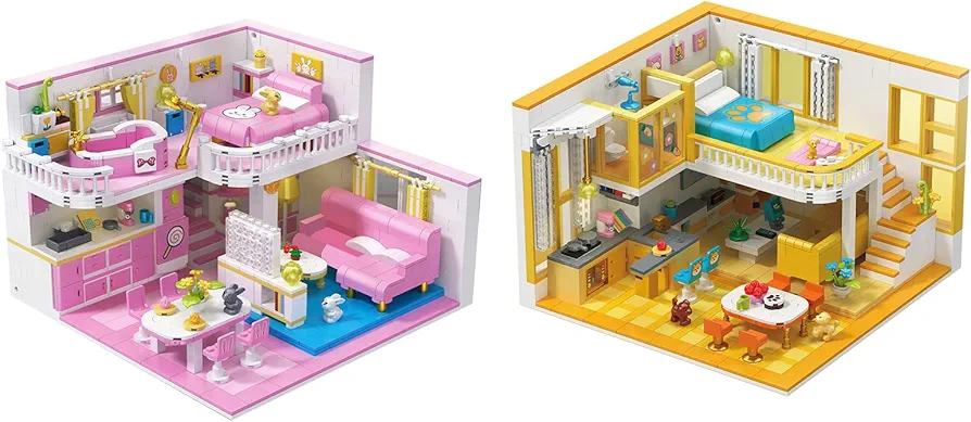 Toy Friends Room Building Block Set, Bunny's Lovely Room & Puppy's Fashion Room Creative Mini Construction Bricks, Christmas Birthday Gift for Adult Children Teens Kids Boys Girls 8+ 10+ 12+