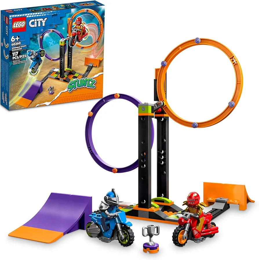 LEGO 60360 City Stuntz The Stunt Challenge: Rotating Circles, Events for 1 or 2 Players with Motorcycle, Toy for Kids, Boys and Girls from 6 Years Old