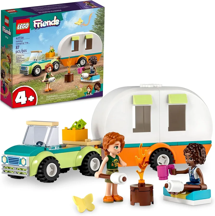 LEGO Friends Holiday Camping Trip 41726, Toy Caravan with Car, Toy Camper Van, Pretend Play Toy Camping Set for Kids, Girls and Boys 4+ Year Old, Forest Adventure Set with Two Minifigures