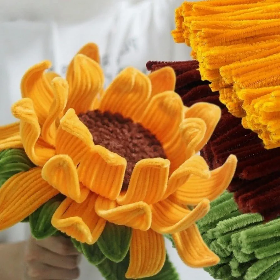 300 PCS Thick Pipe Cleaners Craft Supplies Sunflower Yellow,Green,Brown Color Chenille Stems for Art and Craft Projects Creative DIY Decorations (Sunflower color)