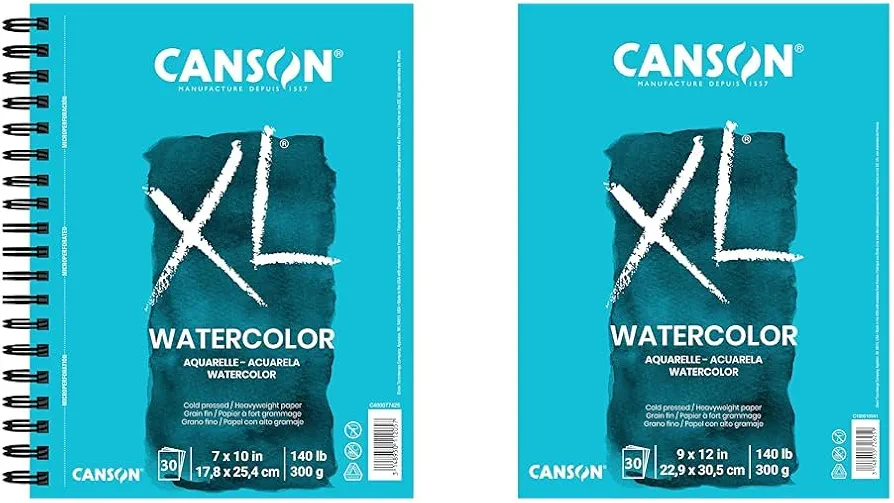 Canson XL Watercolor Paper Pads, 7x10 Inches 30 Sheets and 9x12 Inches 30 Sheets, Cold Press Textured Artist Paper