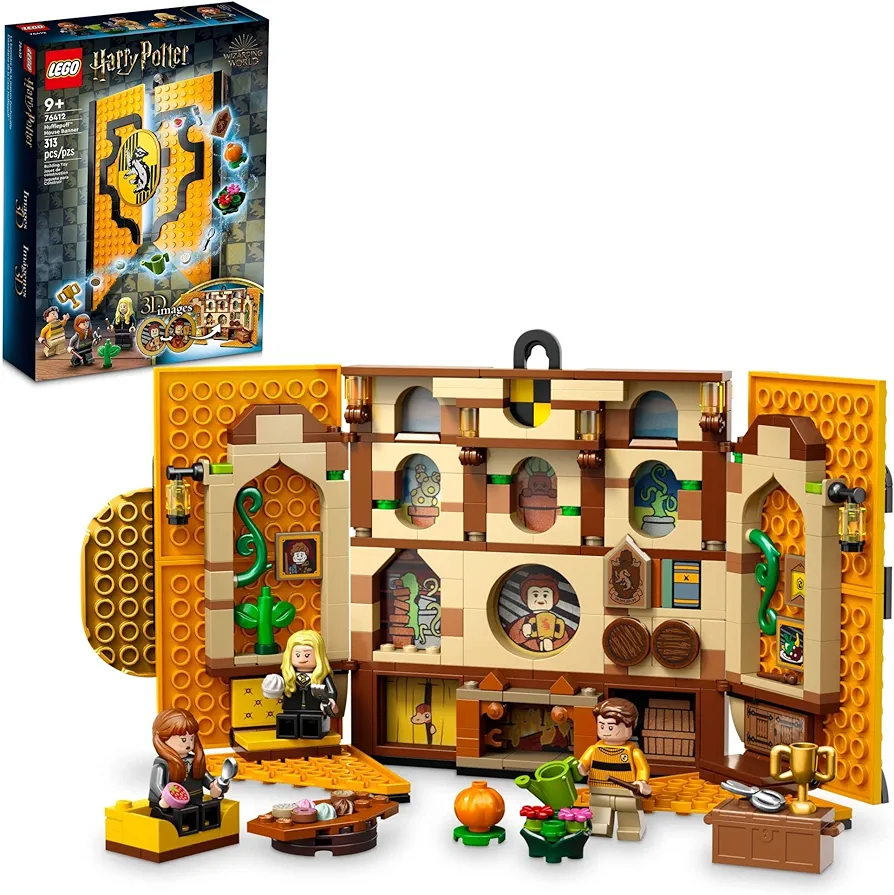 LEGO Harry Potter Hufflepuff House Banner 76412 Hogwarts Castle Common Room, Wall Decoration, Building Set with 3 Minifigures and Mandrake, Collectible Harry Potter Toy, Gift Idea for Boys Girls Kids