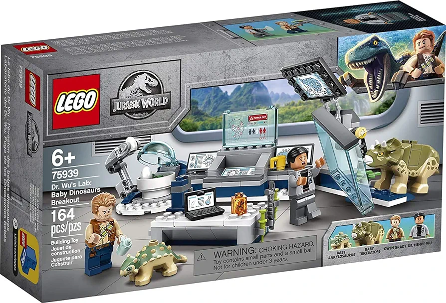 LEGO Jurassic World Dr. Wu's Lab: Baby Dinosaurs Breakout 75939 Fun Dinosaur Toy Building Kit, Featuring Owen Grady, Plus Baby Triceratops and Ankylosaurus Toy Dinosaur Figures (164 Pieces)