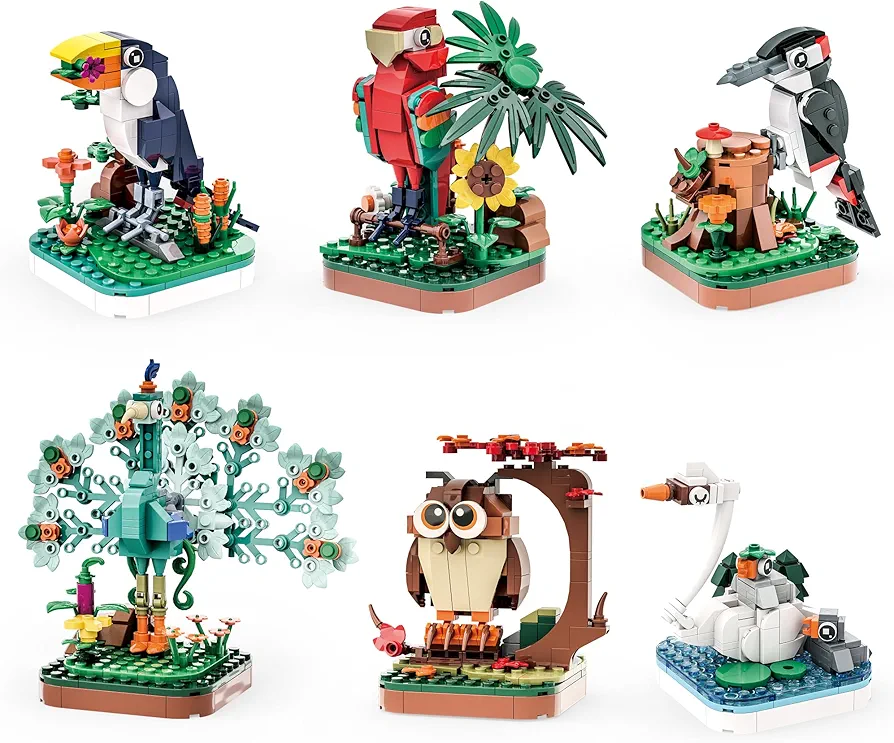 Apostrophe Games Majestic Birds Model Building Block Kit - 900 Pieces - Six Unique Bird Models for Kids and Adults