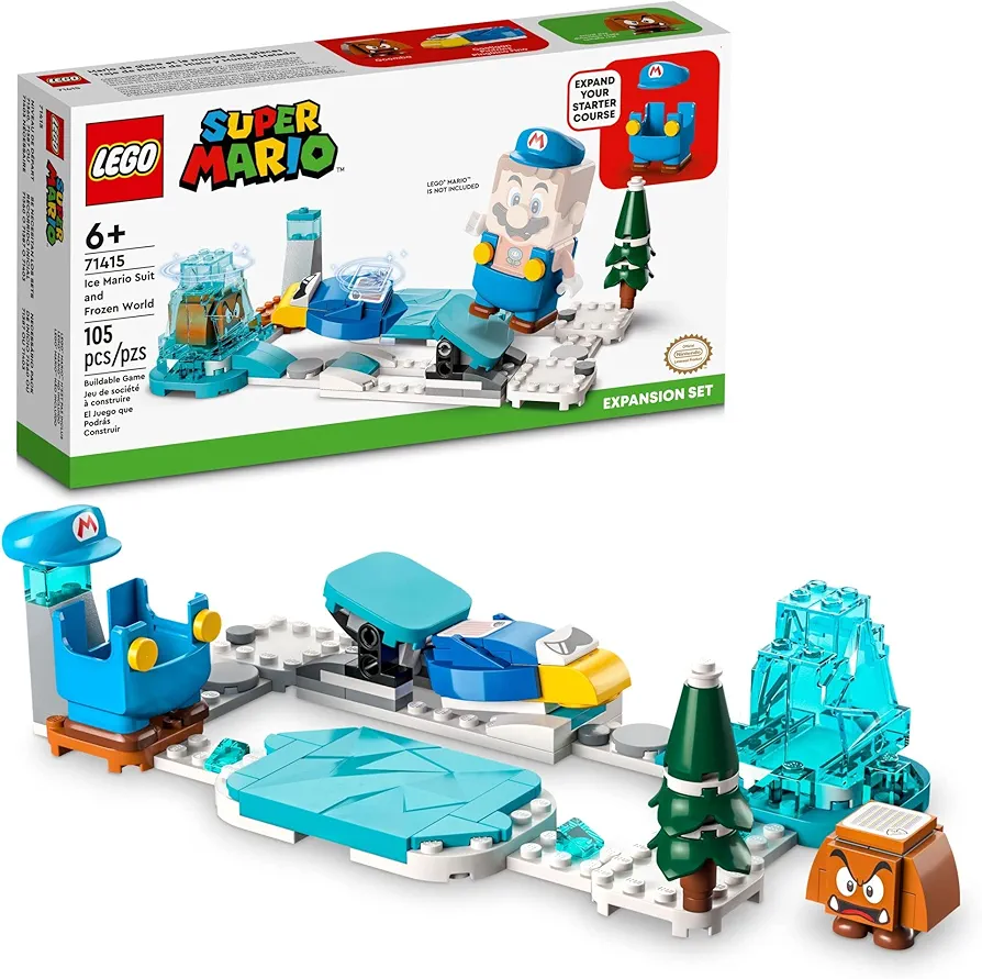 LEGO Super Mario Ice Mario Suit and Frozen World Expansion Set 71415, Collectible Buildable Game with Figure Costume plus Cooligan and Goomba Enemy Figures