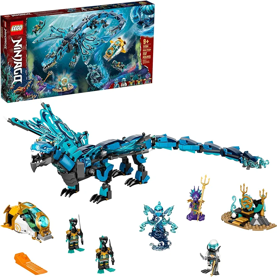 LEGO NINJAGO Water Dragon Toy, 71754 Building Set with 5 Minifigures and Weapons, Ninja Gifts for 9 Plus Years Old Kids, Boys & Girls