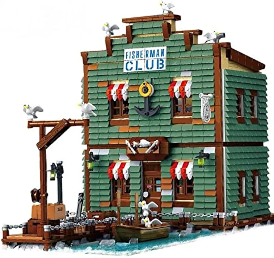 General Jim's Realistic Detailed Harbortown Fishing Club Shop Classical Architectural Styled City Modular Building Blocks Toy Bricks Building Model Set for Adults and Teens