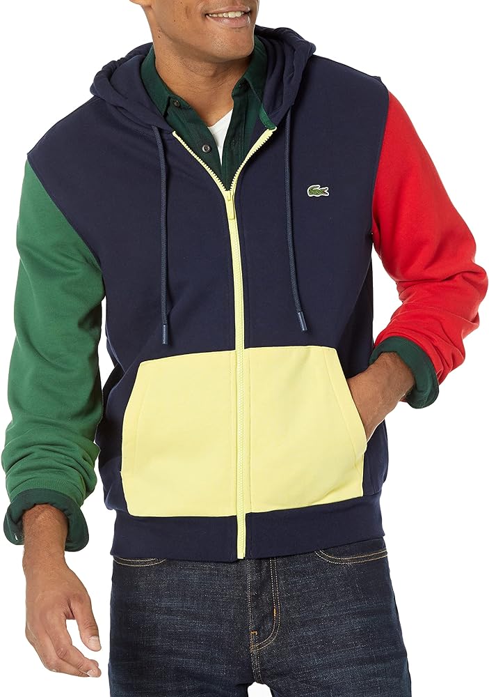 Lacoste Men's Ls Colorblock Full Zip with Badge on Left Chest