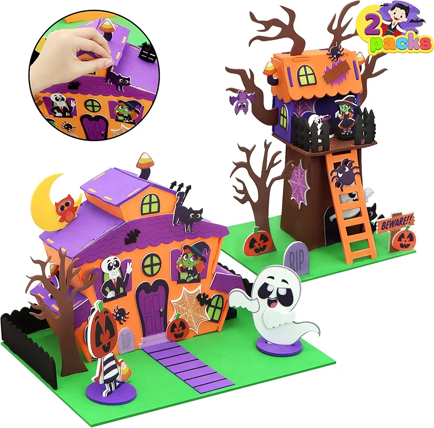 JOYIN 2 Pack Halloween Foam Haunted House 3D Craft Kit for Kids, 3D Halloween Tree House and Pumpkin Haunted House, Halloween Art and Craft DIY Kit, Halloween Party Favors Party Decoration