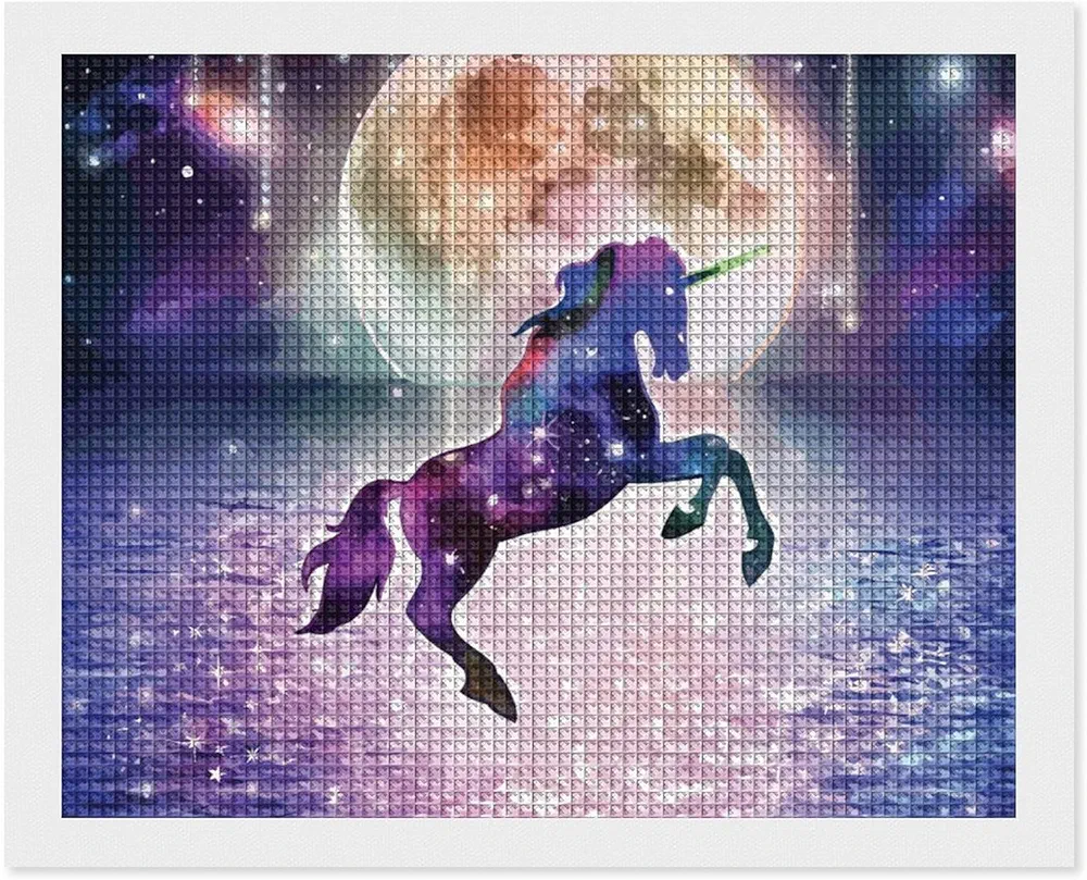 Colourful Unicorn on Ocean in Night 5D Diamond Art Painting Kits Full Drill Pictures Arts Craft for Home Wall Decor for Adults DIY Gift