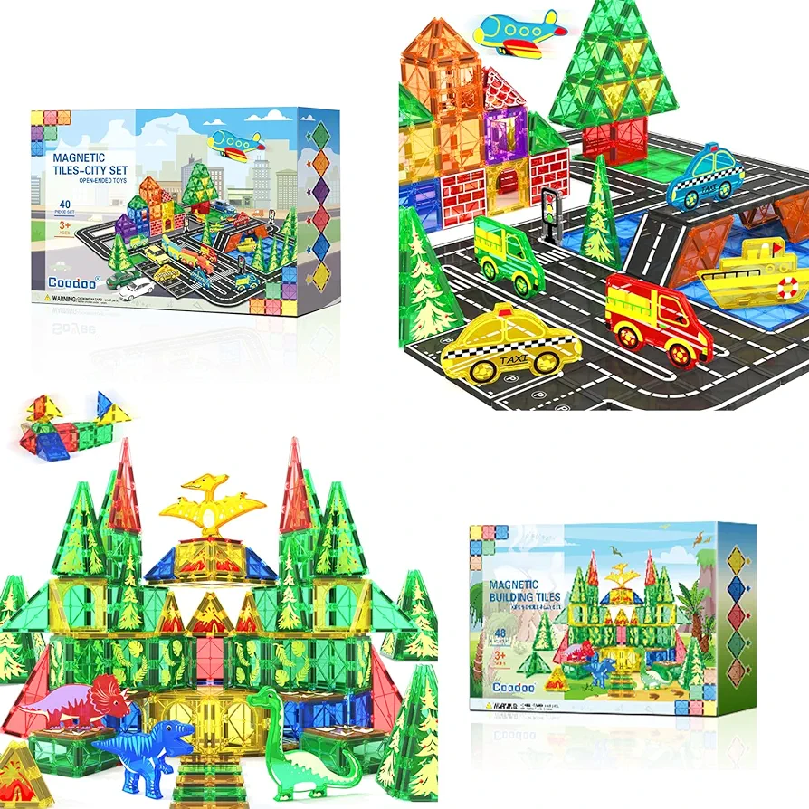 88 PCS Magnetic Tiles City Road Set Kids Toys Sensory Games for 3 Year Old Boys and Girls, Magnetic Blocks for Kids Age 3-5 4-8 Classroom Must Haves Preschool Learning Outdoor Toys