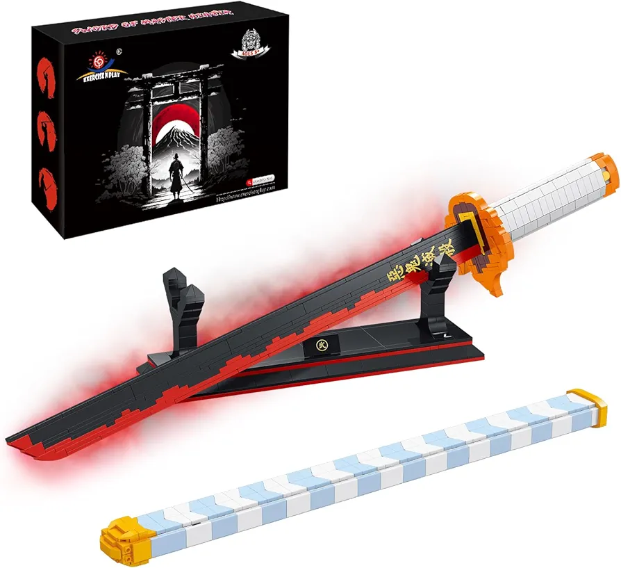 EP EXERCISE N PLAY Sword Building Kits, 27in Kyojuro Rengoku Building Sets with Scabbard and Stand, Building Block of Sword, 790Pieces, Cosplay Sword Building Sets Gift for Adults Teen Boys 8+