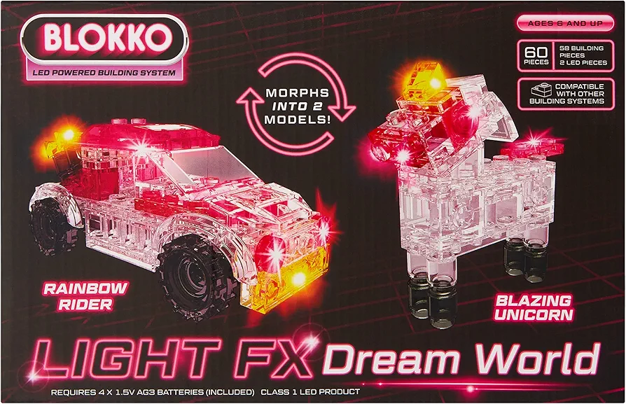 Light FX Dream World - Kid's Light Up Brick Builder Set - Children's LED Light Effect Model Creation Kit, Build 2 Unique Models - Compatible with Other Brands