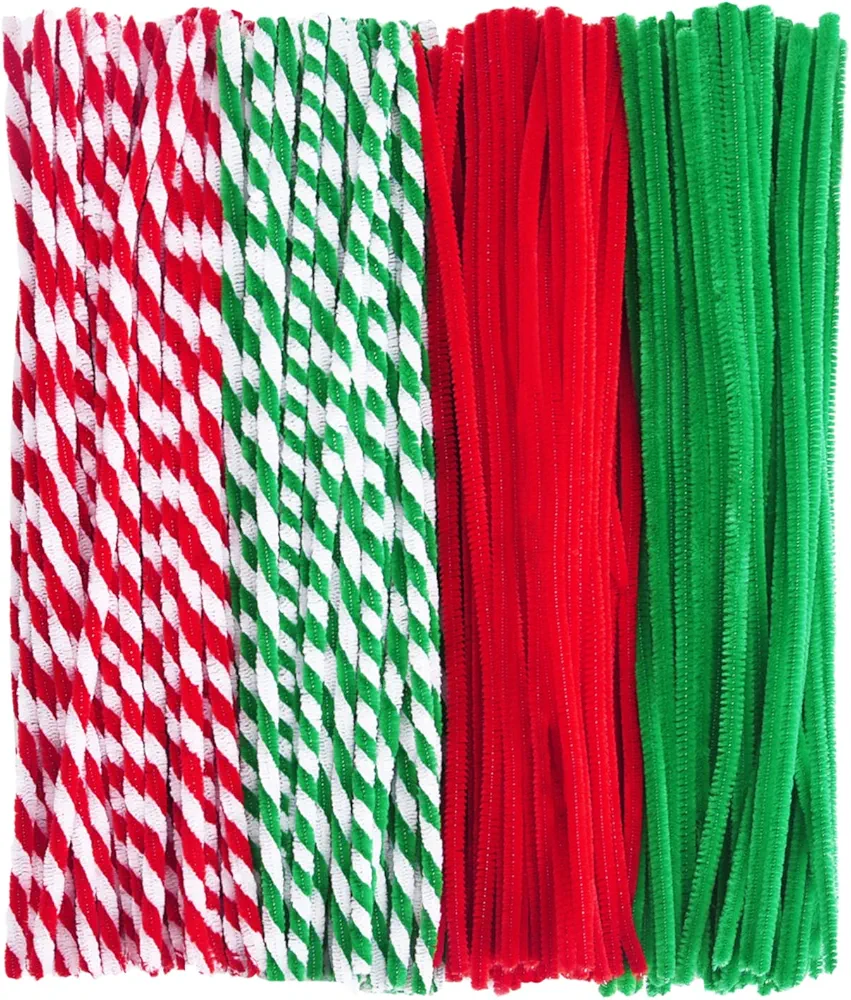 400 Pieces Christmas Pipe Cleaners Chenille Stems for DIY Art Crafts Decorations Supplies, Red Green White