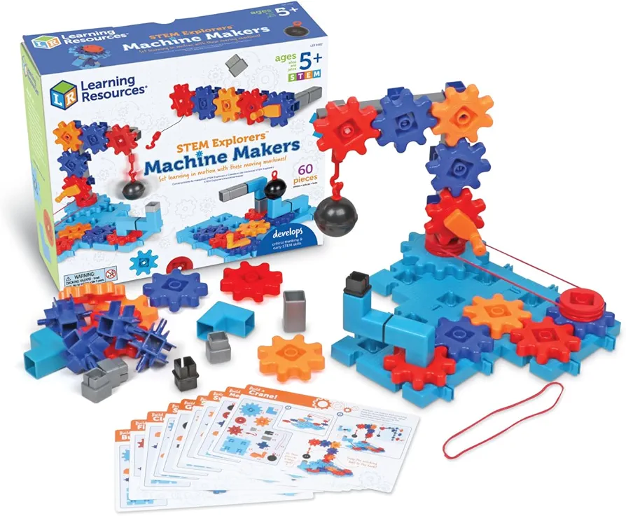 Learning Resources STEM Explorers Machine Makers, 60 Pieces, Ages 5+, STEM Toys, STEM Building Toys, STEM Kits, Engineering Toys, Build it Yourself Toys