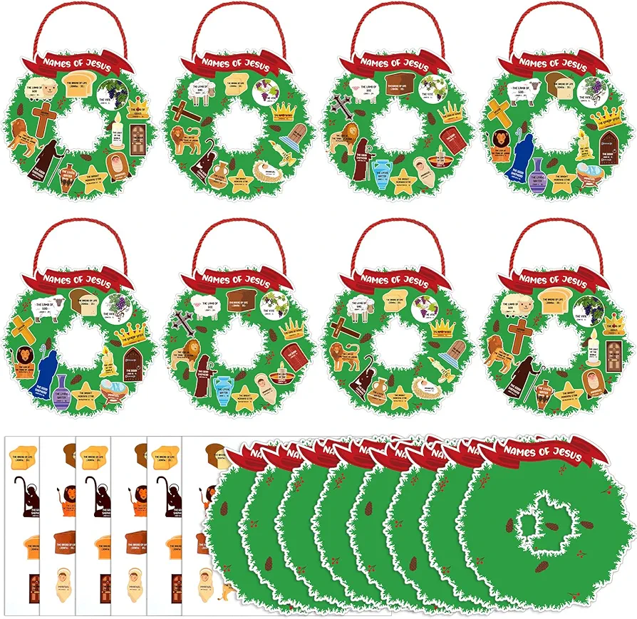 Geetery 24 Pack Sunday School Religious Crafts for Kids Names of Jesus Wreath Craft Kit DIY Hanging Christmas Ornament Craft Kit Christmas Crafts for Kids Paper Craft Kits Fun Home Activities