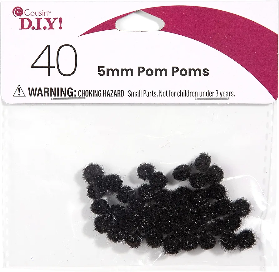 Cousin DIY Black 5mm Poms, 40 Pack