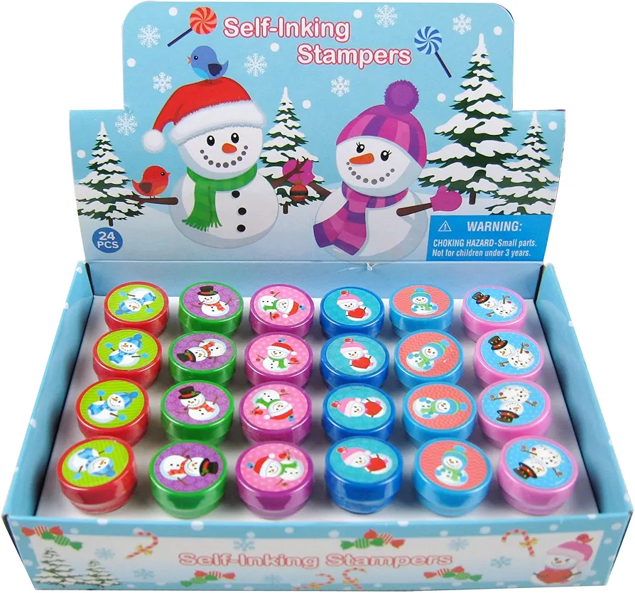 TINYMILLS 24 Pcs Snowman Stampers for Kids Holiday Party Goody Bag Filler Pinata Filler Christmas Party Supplies Classroom Rewards