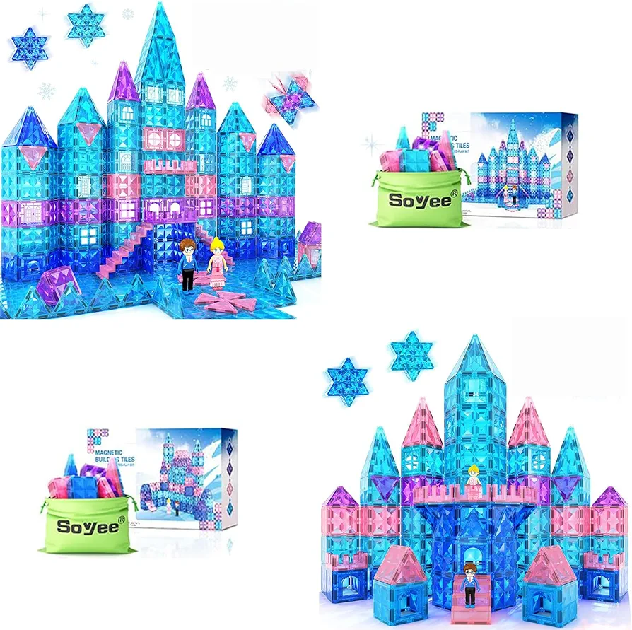 Frozen Toys for Girls Magnetic Tiles Diamond Magnetic Tiles with Stars Dolls Toys for 3+ Year Old Girls Boys Sensory STEM Learning Toys Gifts for 3 4 5 6 7 8+ Year Old