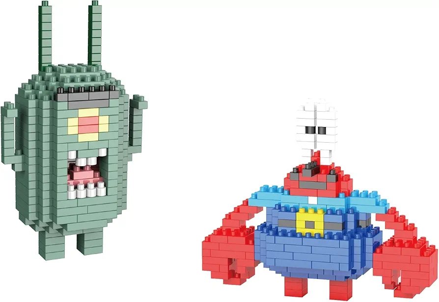 Inc. - Set of 2 Plankton, Mr Krabs Educational DIY Model Mini Building Blocks