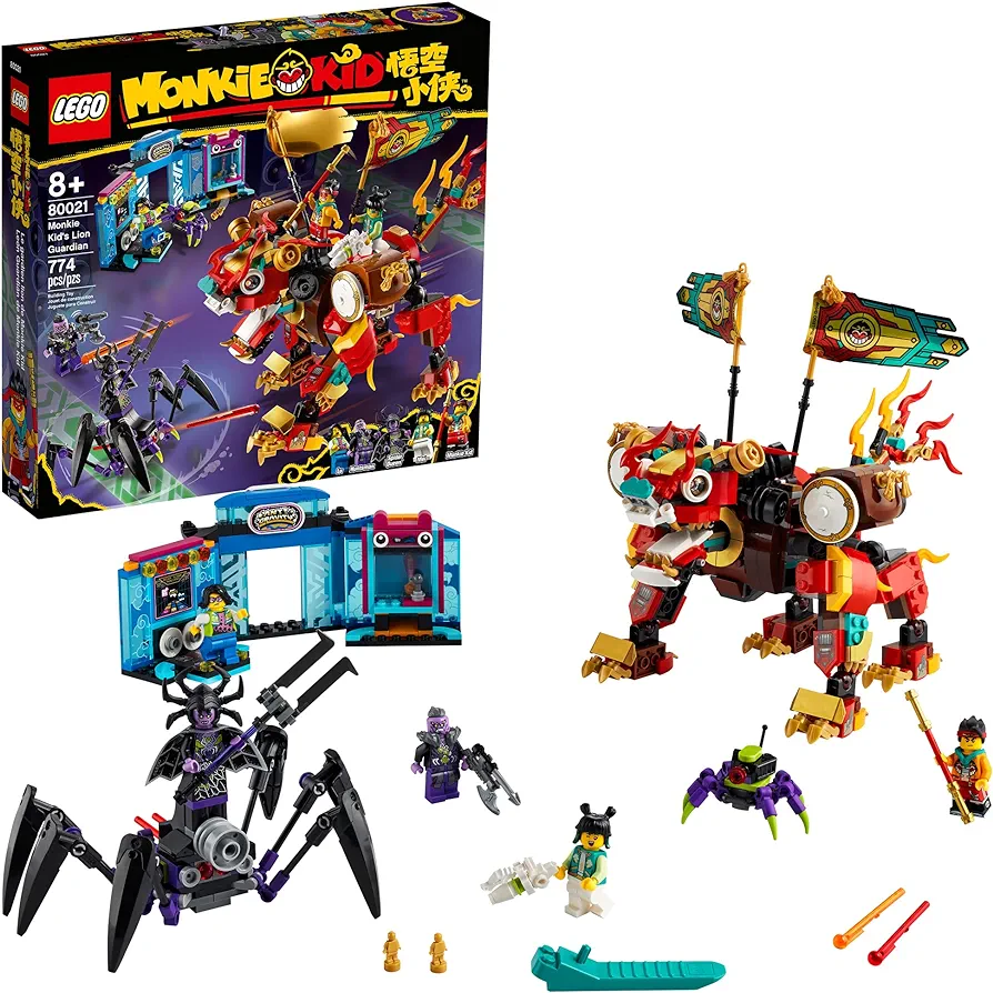 LEGO Monkie Kid: Monkie Kid's Lion Guardian 80021 Building Kit; Cool Mech Toy for Kids; Battle Playset Featuring a Mech, Battle Rig, Buildable Arcade with Toy-Grabbing Game and 5 Minifigures