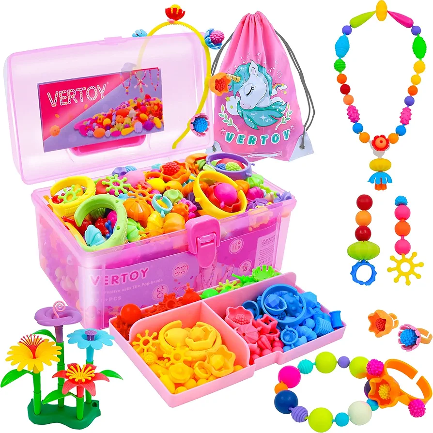 VERTOY Girls Toys Pop Beads Jewelry Making Kit for Toddlers - Arts and Crafts Kit for Girls Age 3 4 5 6 7 8 Year Old, Necklace Bracelet and Ring Creativity Snap Set, Best Children Birthday Gift