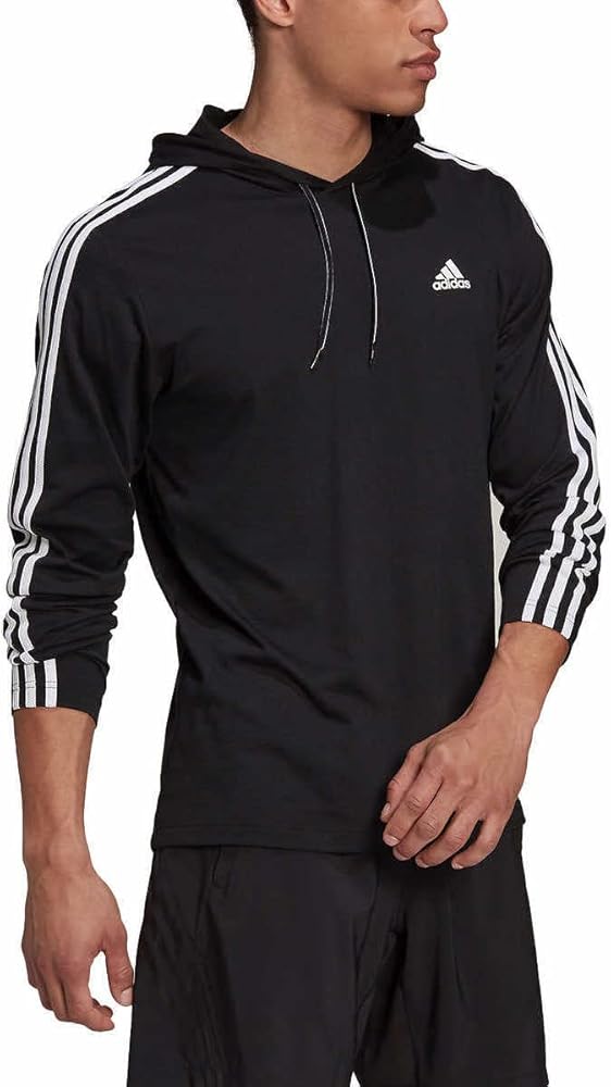 adidas Mens Lightweight Pullover Hoodie T-Shirt (Large, Black/White)