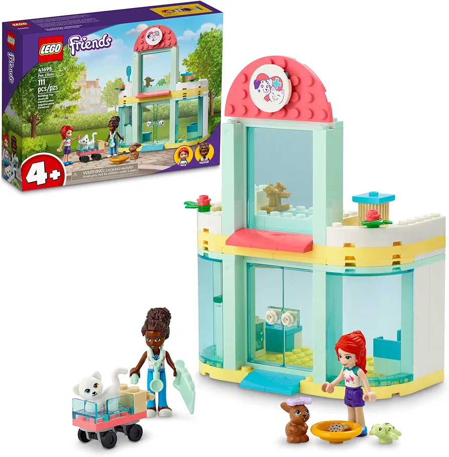 LEGO Friends Pet Clinic 41695 Building Kit; with 2 Mini-Dolls Including Mia, Plus Cat and Rabbit Toys; Creative Birthday Gift for Kids Aged 4 and up (111 Pieces)