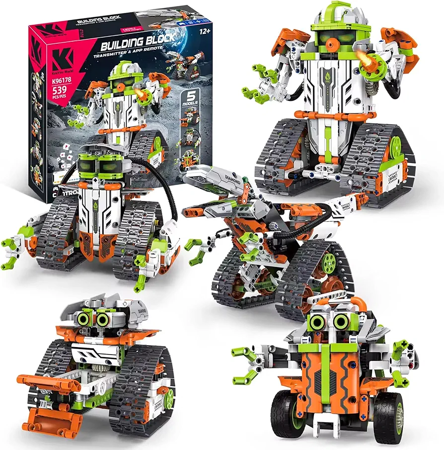 5 in1 Robot Remote Control Building Blocks Toys Set - Tracked Car/Robot/Dragon STEM RC Racer Toy Kit for Kids 8 9 10 11 12 Years Old, Educational Bot Toy Gifts for Boys & Girls (539pcs)