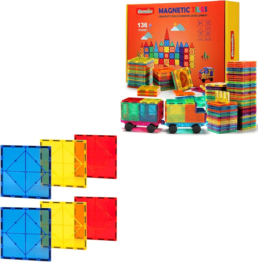 Gemmicc 136 PCS + 6 Large PCS Magnetic Tiles Set