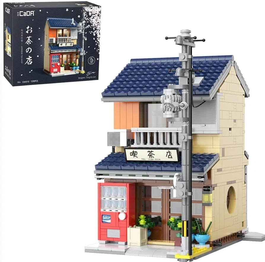 MISINI C66010W Japanese Tea House Building Blocks Set, MOC CaDA Bricks Street View House Building Kit with Lighting Set, Awesome Building Toys Gift for Kids and Adults, New 2023 (1200 pcs)