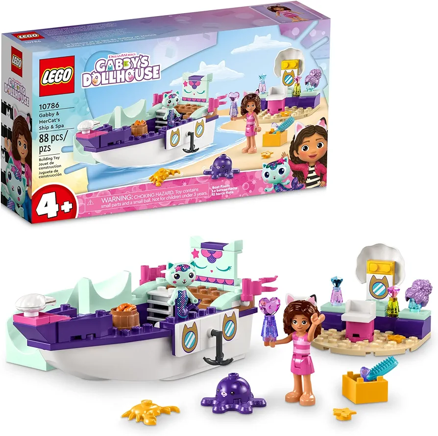 LEGO Gabby's Dollhouse Gabby & MerCat’s Ship & Spa Building Toy for Kids Ages 4+ or Fans of The DreamWorks Animation Series, Boat Playset with Beauty Salon and Accessories for Imaginative Play, 10786