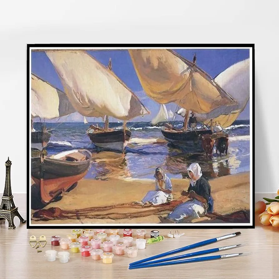 DIY Oil Painting Kit,On The Beach at Valencia Painting by Joaquin Sorolla Arts Craft for Home Wall Decor